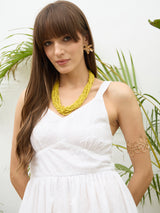 Women's White Casual Embroidered Fit & Flared Sleeveless Dress