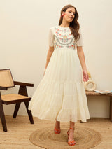Women's White Casual Solid Fit & Flared Half Sleeves Dress