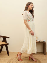 Women's White Casual Solid Fit & Flared Half Sleeves Dress