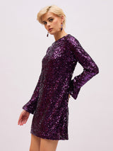 Women's Purple Sequin Back Cut-Out Short Party Dress