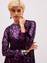Women's Purple Sequin Back Cut-Out Short Party Dress