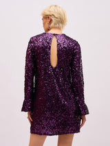 Women's Purple Sequin Back Cut-Out Short Party Dress