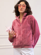 Women's Pink Casual Regular Fit Solid Full Sleeves Jacket