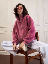 Women's Pink Casual Regular Fit Solid Full Sleeves Jacket