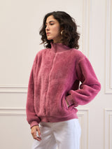 Women's Pink Casual Regular Fit Solid Full Sleeves Jacket