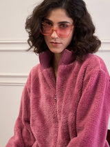 Women's Pink Casual Regular Fit Solid Full Sleeves Jacket