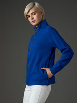Women's Blue Casual Regular Fit Solid Full Sleeves Sweatshirt