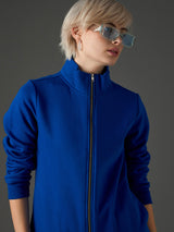 Women's Blue Casual Regular Fit Solid Full Sleeves Sweatshirt