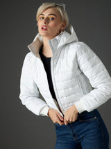 Women's White Casual Regular Fit Solid Full Sleeves Jacket