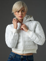Women's White Casual Regular Fit Solid Full Sleeves Jacket