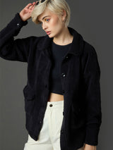 Women's Black Casual Regular Fit Solid Full Sleeves Jacket