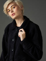 Women's Black Casual Regular Fit Solid Full Sleeves Jacket