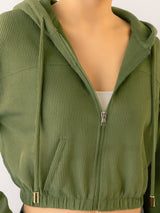 Women's Olive Casual Regular Fit Solid Full Sleeves Hoodie