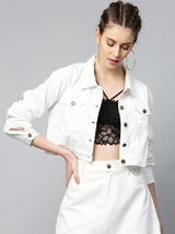 Women's White Casual Regular Fit Solid Full Sleeves Jacket
