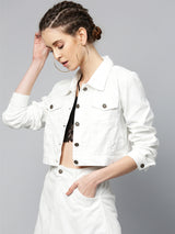 Women's White Casual Regular Fit Solid Full Sleeves Jacket