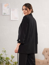 Women's Black Casual Regular Fit Solid Full Sleeves Blazer