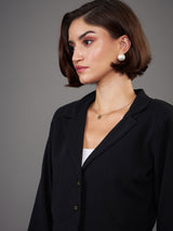 Women's Black Casual Regular Fit Solid Full Sleeves Blazer