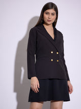 Women's Black Casual Regular Fit Solid Full Sleeves Blazer