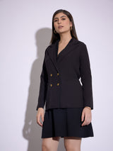 Women's Black Casual Regular Fit Solid Full Sleeves Blazer