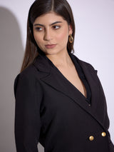 Women's Black Casual Regular Fit Solid Full Sleeves Blazer