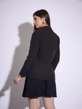 Women's Black Casual Regular Fit Solid Full Sleeves Blazer