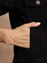 Women's Black Casual Regular Fit Solid Full Sleeves Jacket