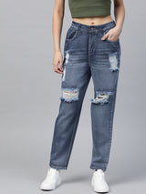 Women's Blue Casual Tapered Fit Jeans