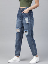 Women's Blue Casual Tapered Fit Jeans
