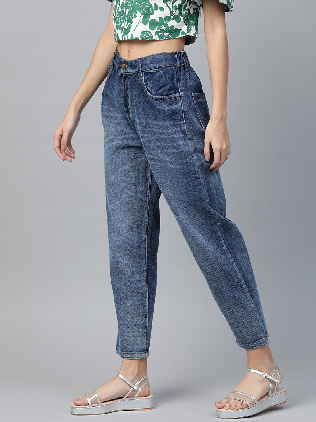Women's Blue Casual Tapered Fit Jeans