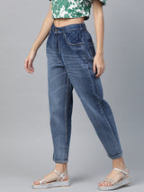 Women's Blue Casual Tapered Fit Jeans