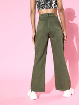 Women's Olive Casual Regular Fit Jeans