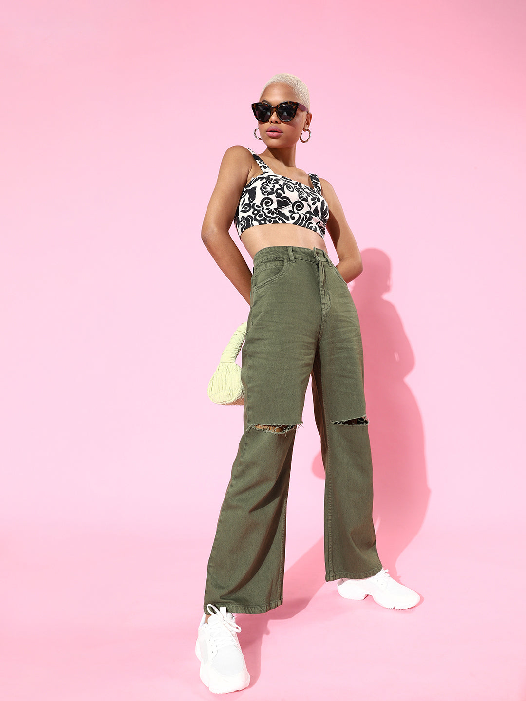 Women's Olive Casual Regular Fit Jeans