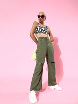 Women's Olive Casual Regular Fit Jeans