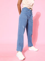 Women's Blue Casual Straight Fit Jeans