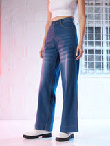 Women's Blue Casual Wide Leg Jeans