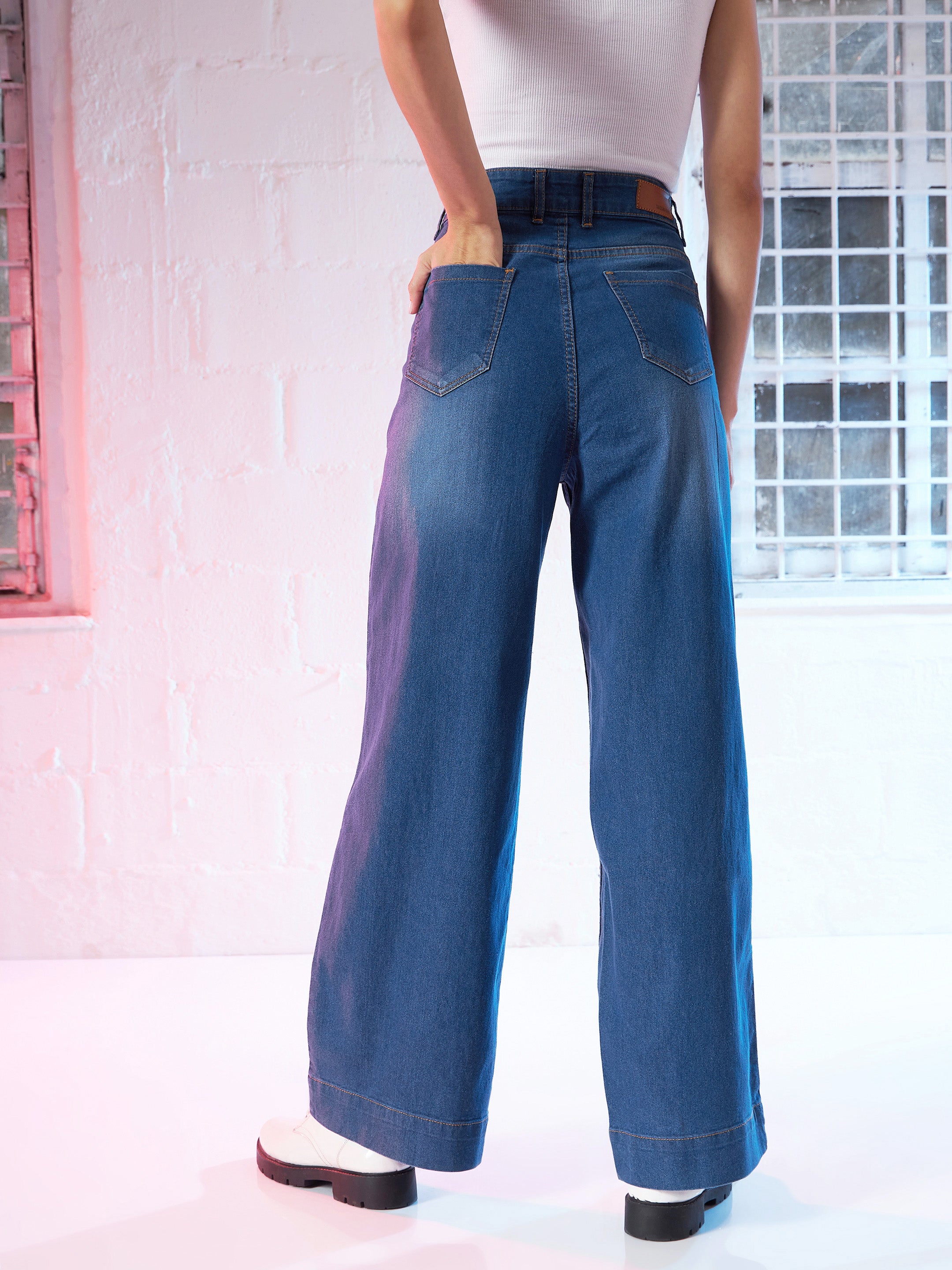 Women's Blue Casual Wide Leg Jeans
