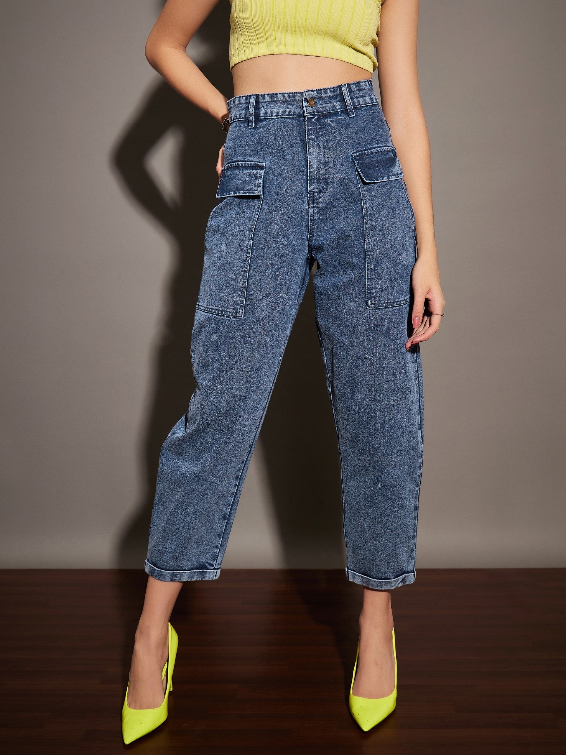 Women's Blue Casual Tapered Fit Jeans