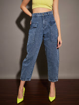 Women's Blue Casual Tapered Fit Jeans