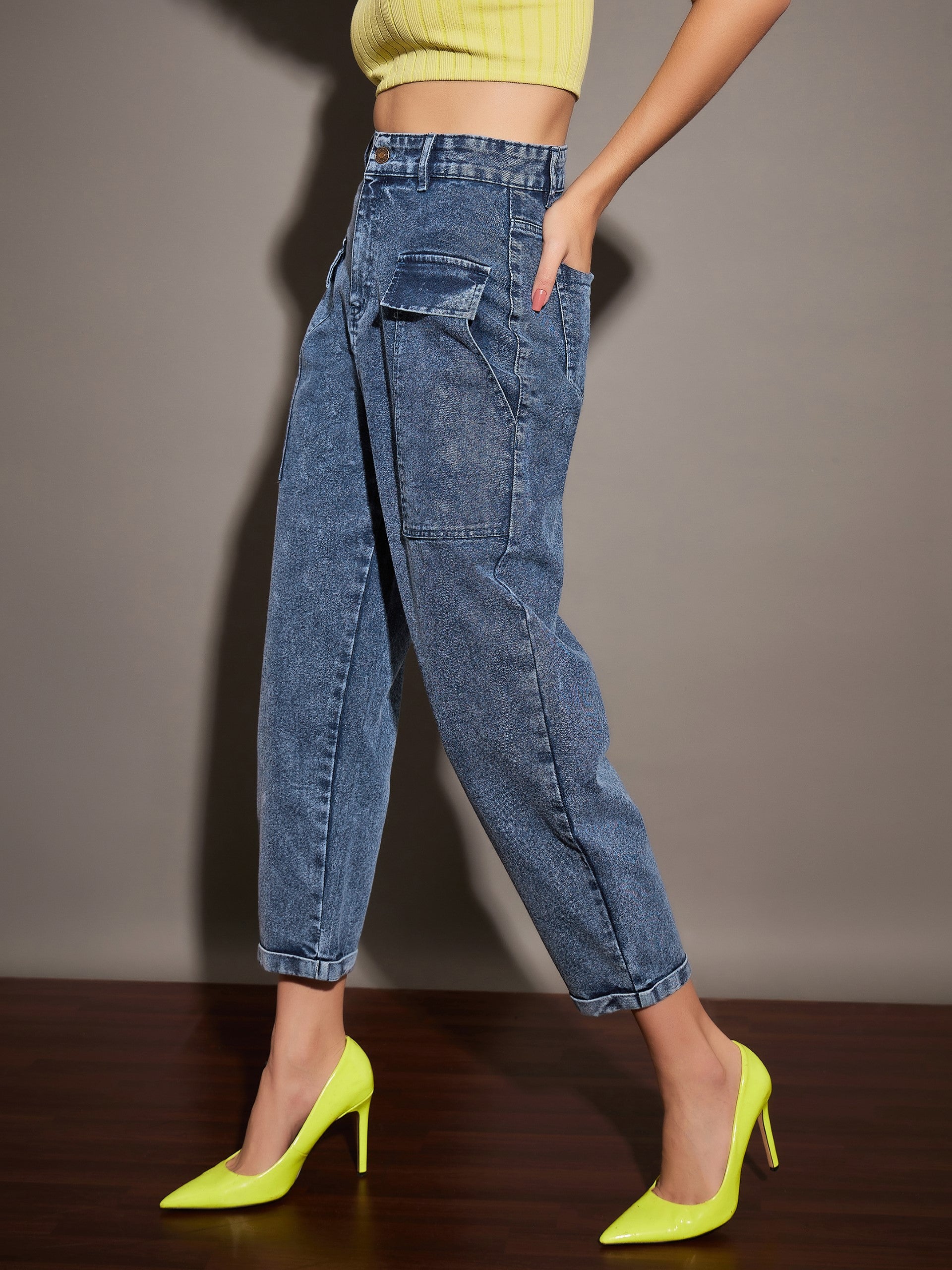 Women's Blue Casual Tapered Fit Jeans