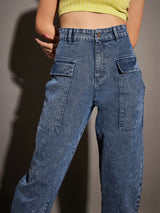 Women's Blue Casual Tapered Fit Jeans