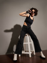 Women's Black Casual Straight Fit Jeans