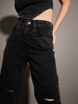 Women's Black Casual Straight Fit Jeans