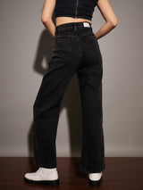 Women's Black Casual Straight Fit Jeans