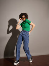 Women's Blue Casual Straight Fit Jeans