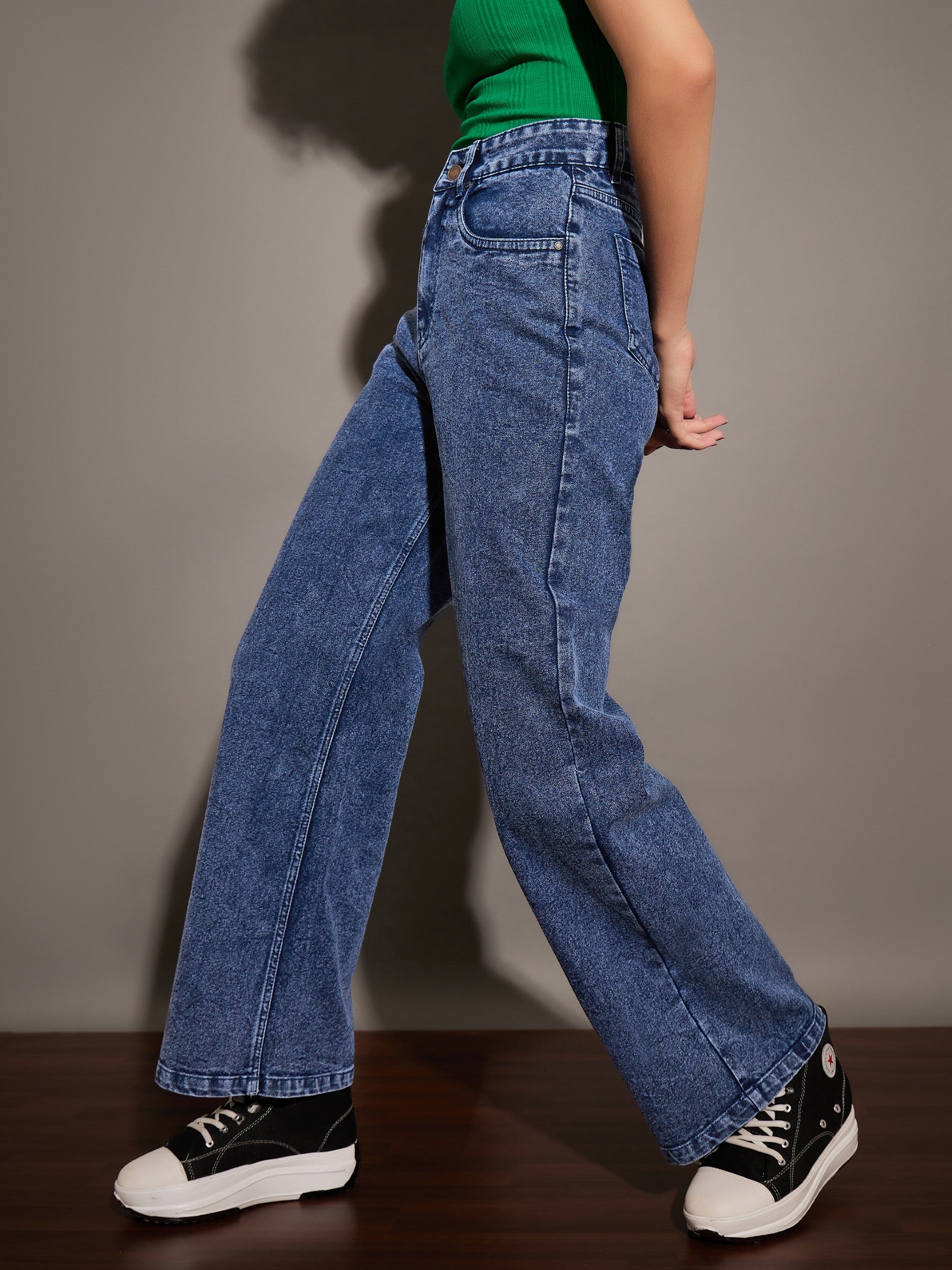 Women's Blue Casual Straight Fit Jeans