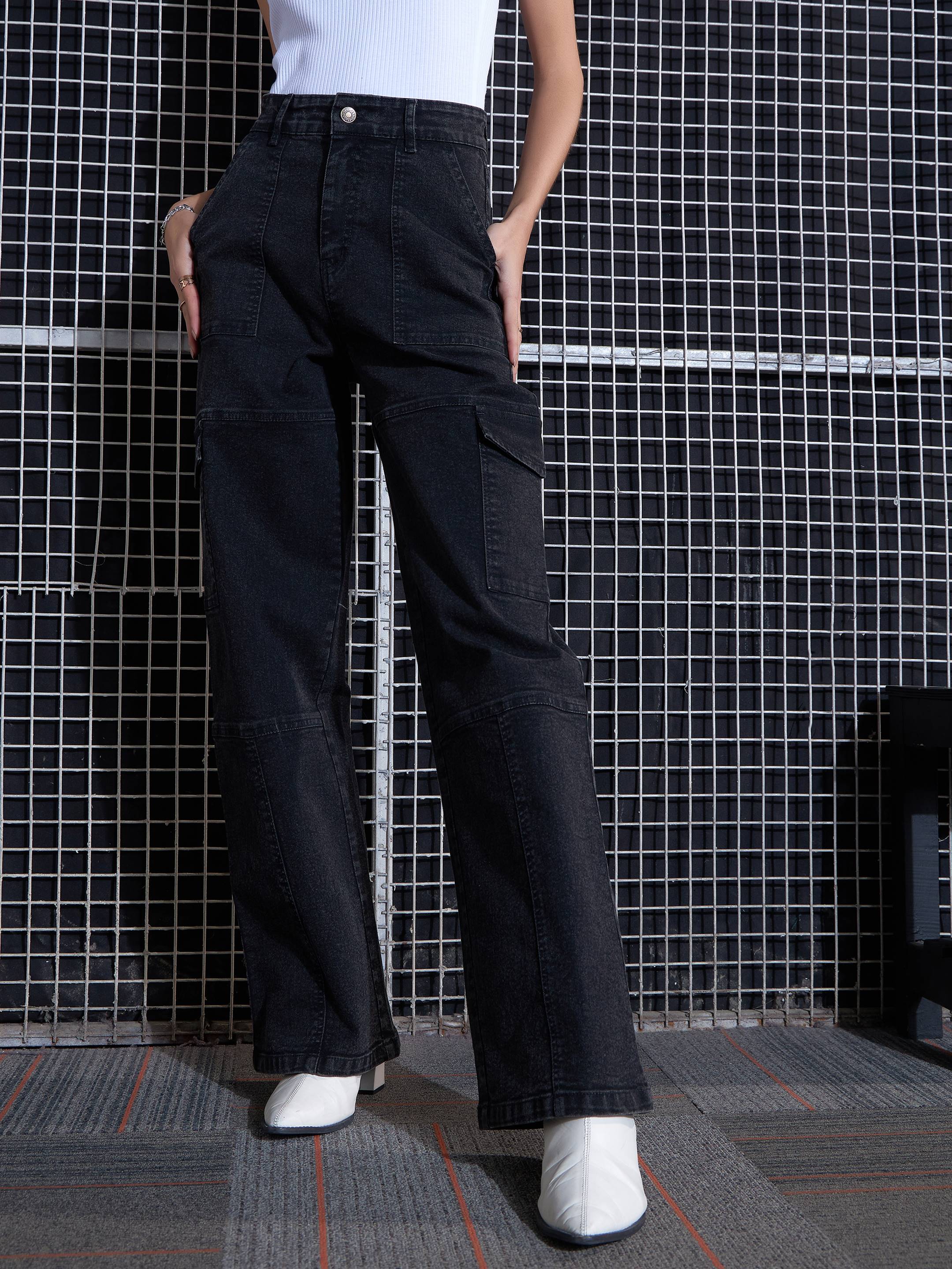 Women's Black Casual Straight Fit Jeans
