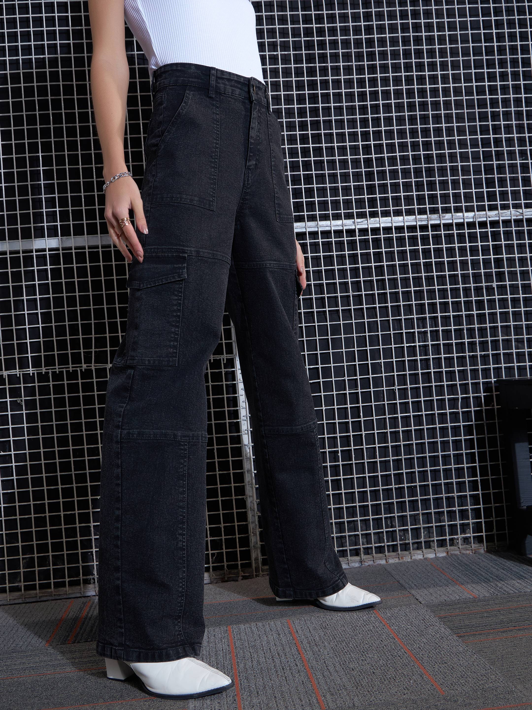 Women's Black Casual Straight Fit Jeans