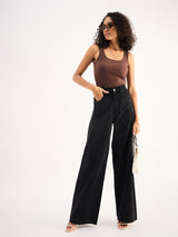 Women's Black Casual Straight Fit Jeans
