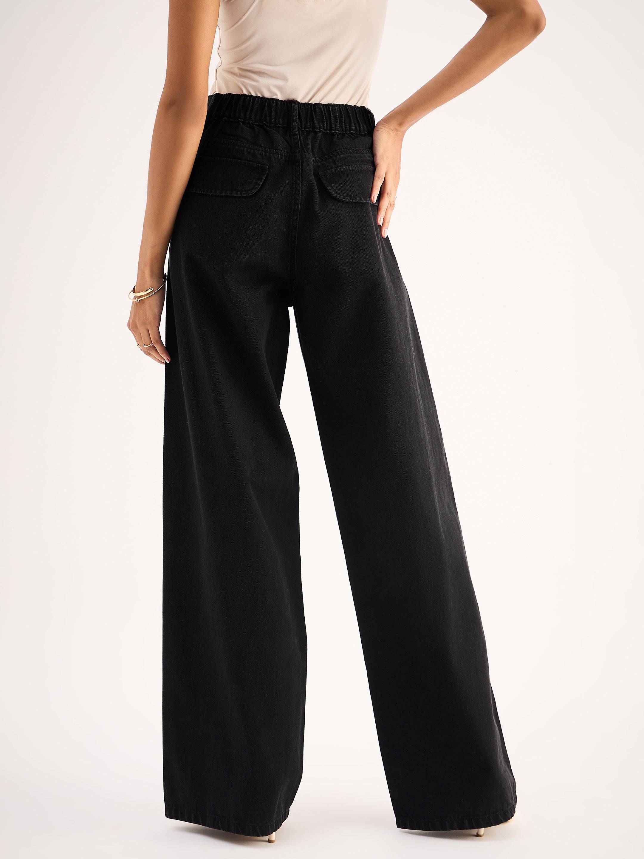 Women's Black Casual Straight Fit Jeans