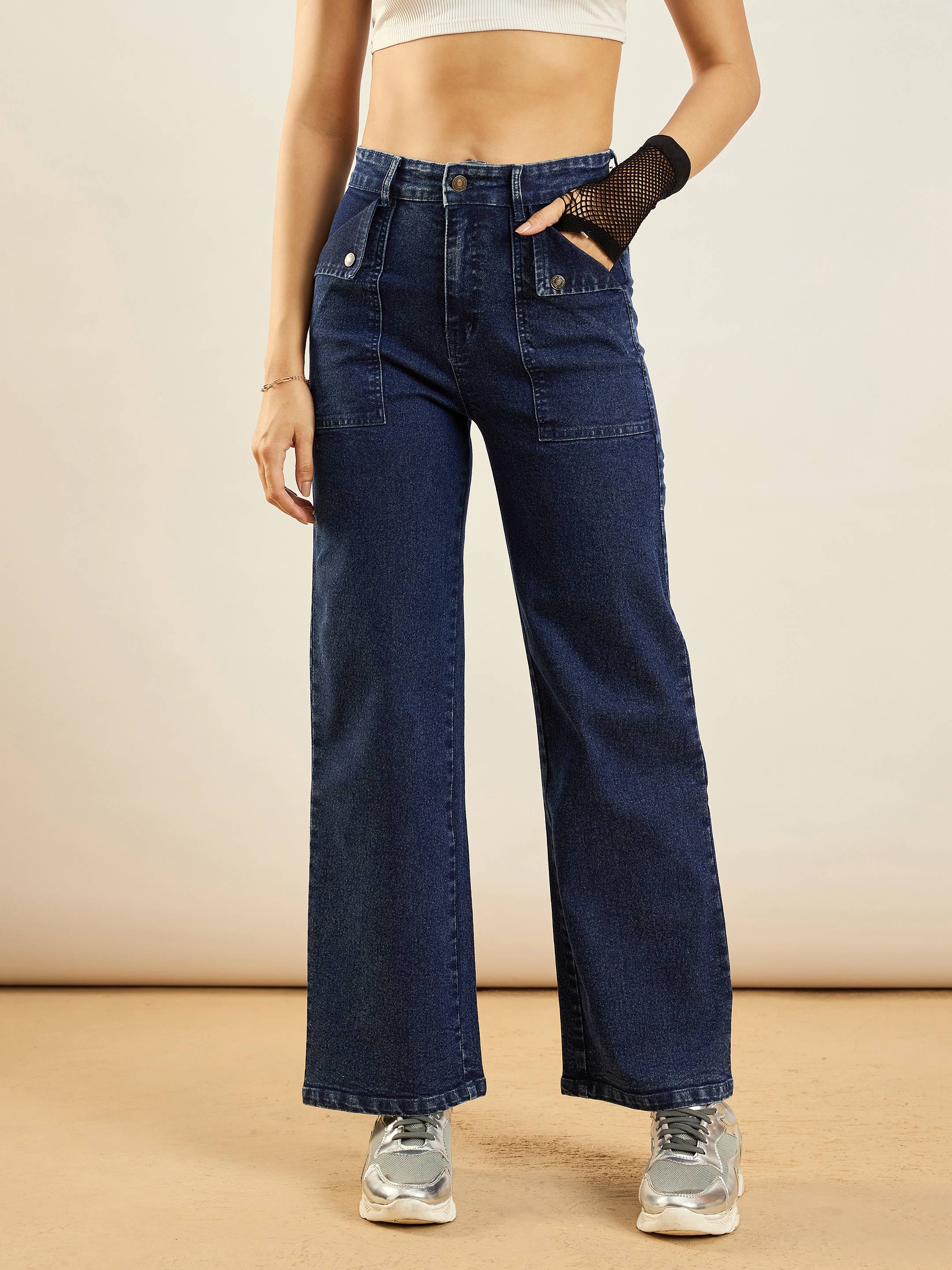 Women's Blue Casual Straight Fit Jeans